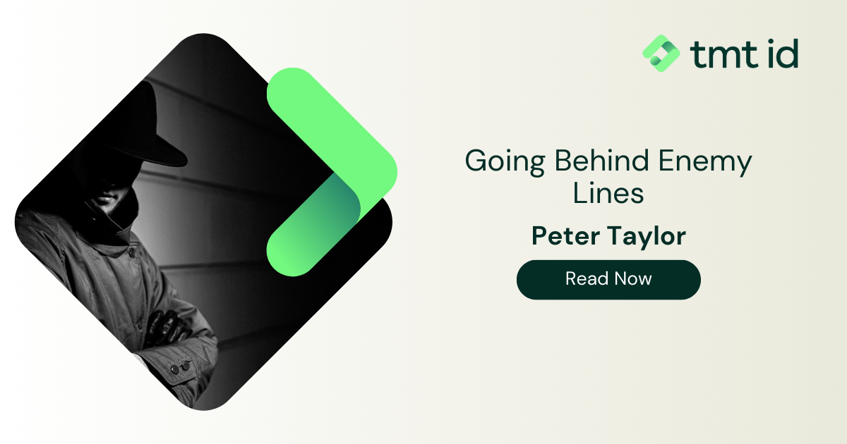 Advertisement for a book titled "Going Behind Enemy Lines: Cybercrime Chronicles" by Peter Taylor, featured on the TMT ID platform with a call to action to read now.