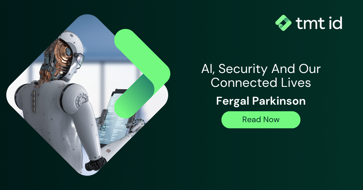 Promotional graphic for an article on AI security and technology in daily life featuring a robot.