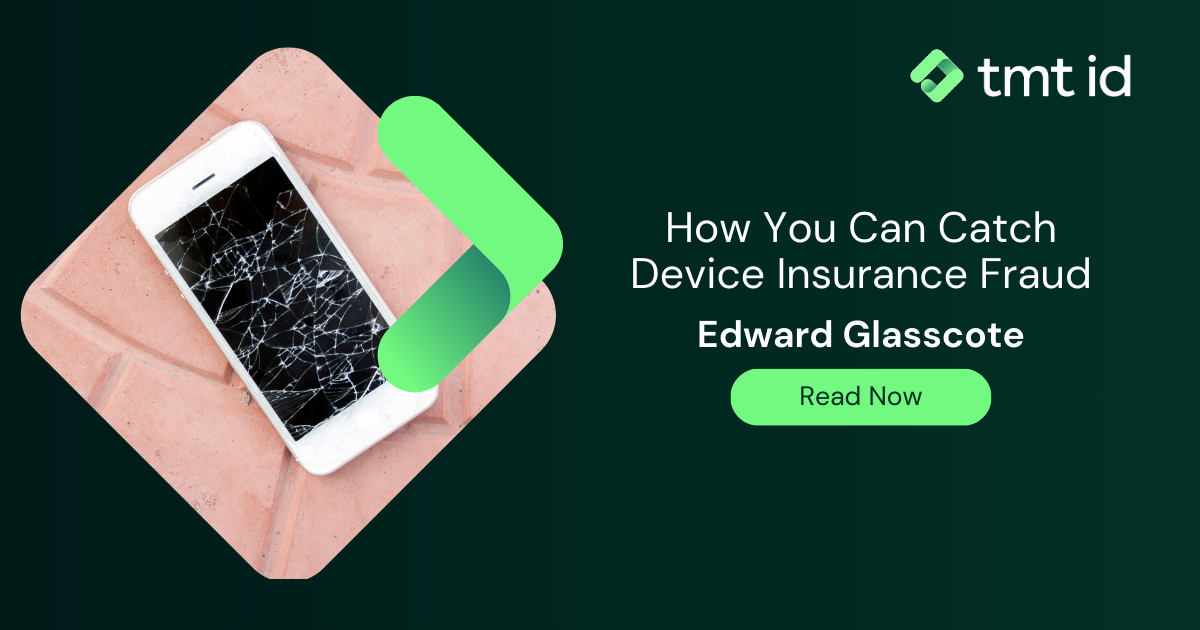 Smartphone with a cracked screen next to an article about catching device insurance fraud.