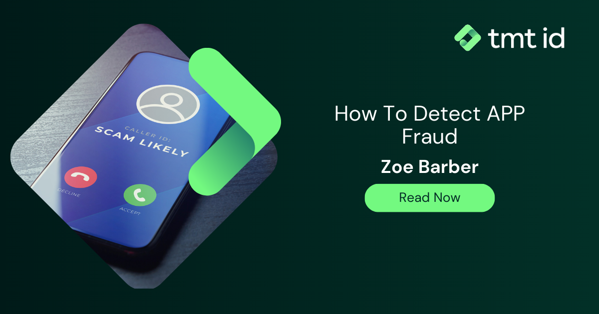 Smartphone displaying a caller id with a "scam likely" warning, promoting an article on app fraud detection.
