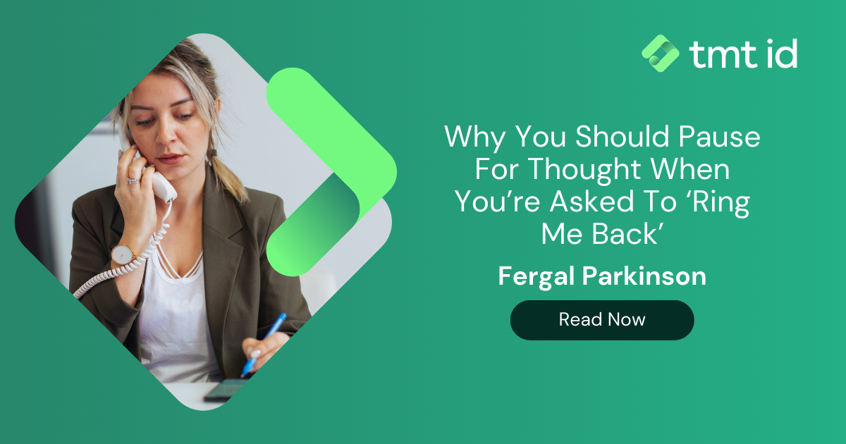 Professional woman on a phone call with a promotional banner for an article about phone call etiquette.