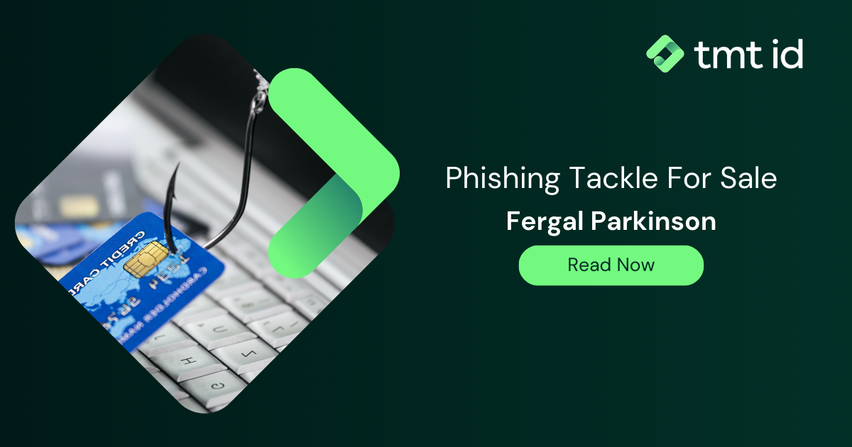 Credit card on a laptop keyboard with a fish hook, implying a phishing scam concept involving silent authentication.