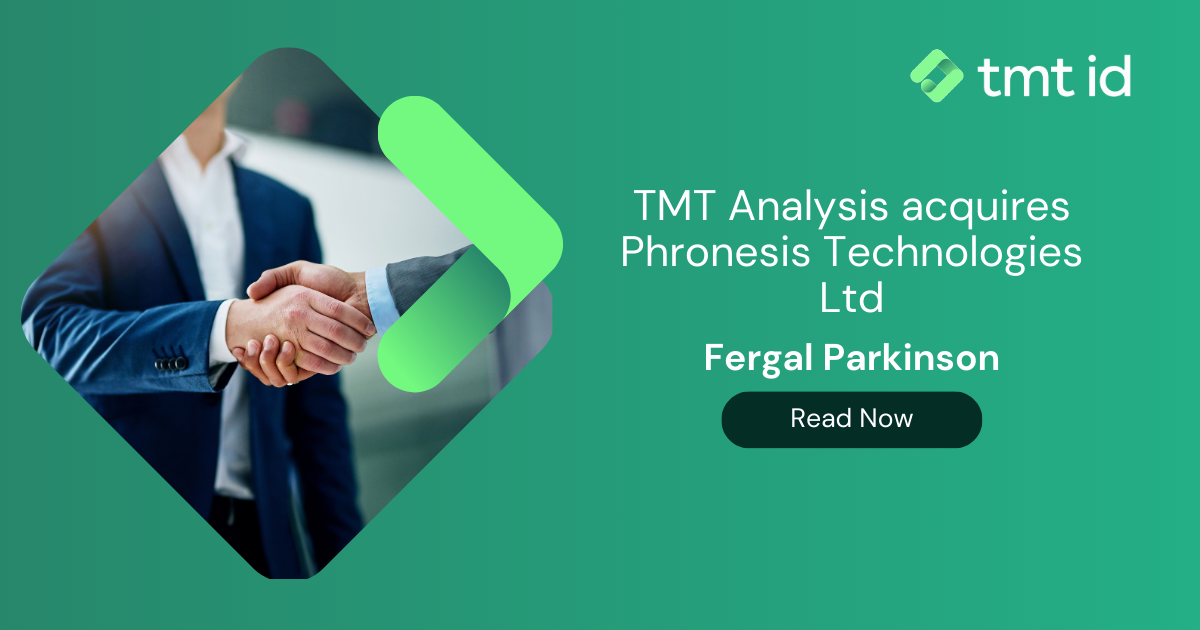 Two professionals in a business investment handshake, representing the acquisition of Phronesis Technologies Ltd by TMT Analysis.
