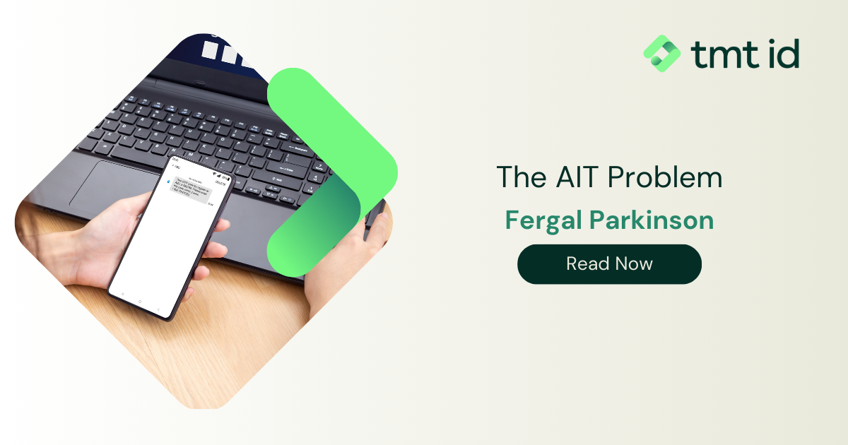 A graphic featuring a hand holding a smartphone next to a laptop with a text overlay mentioning "the one time password problem" and a call to action button reading "read now".